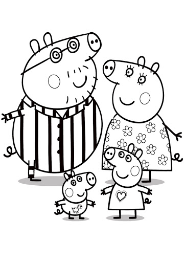Online coloring book: Coloring book Peppa pig family in pajamas